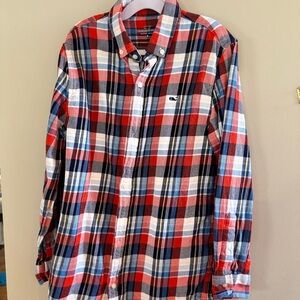 Vineyard Vines Red and Blue Plaid Button-Down Shirt